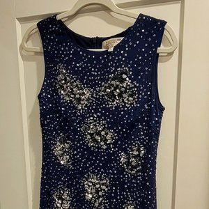 Badgley Mischka Navy Blue Silver Gray Sequin Dress